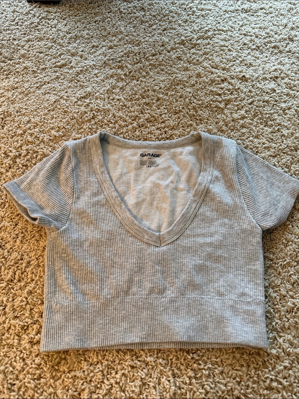 Garage Light Gray Ribbed V-Neck Crop Tee
